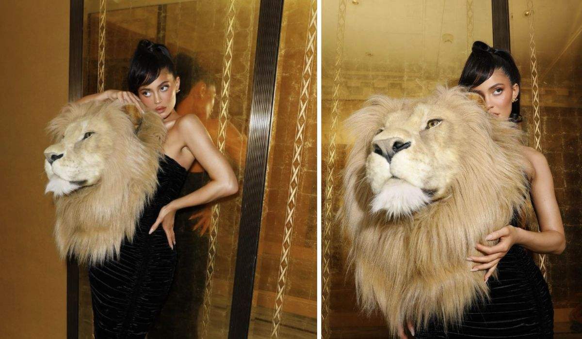 Kylie Jenner Appears At Paris Fashion Week Wearing A Life-sized Lion Head